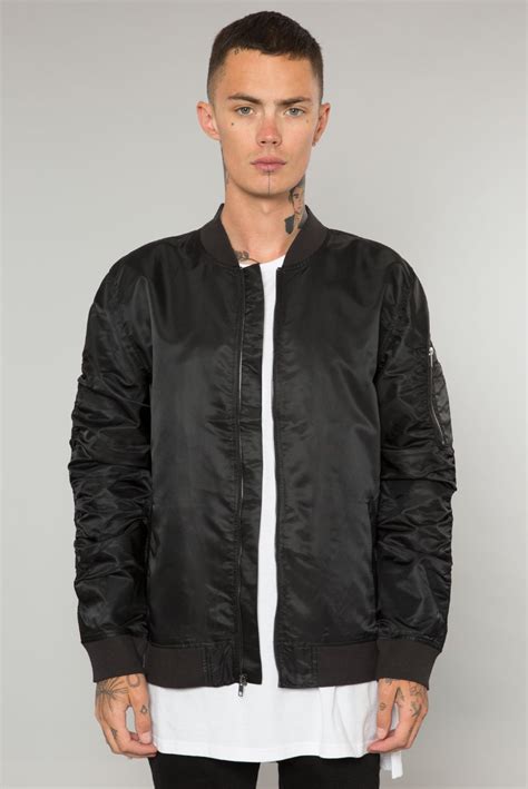 black nylon bomber jacket.